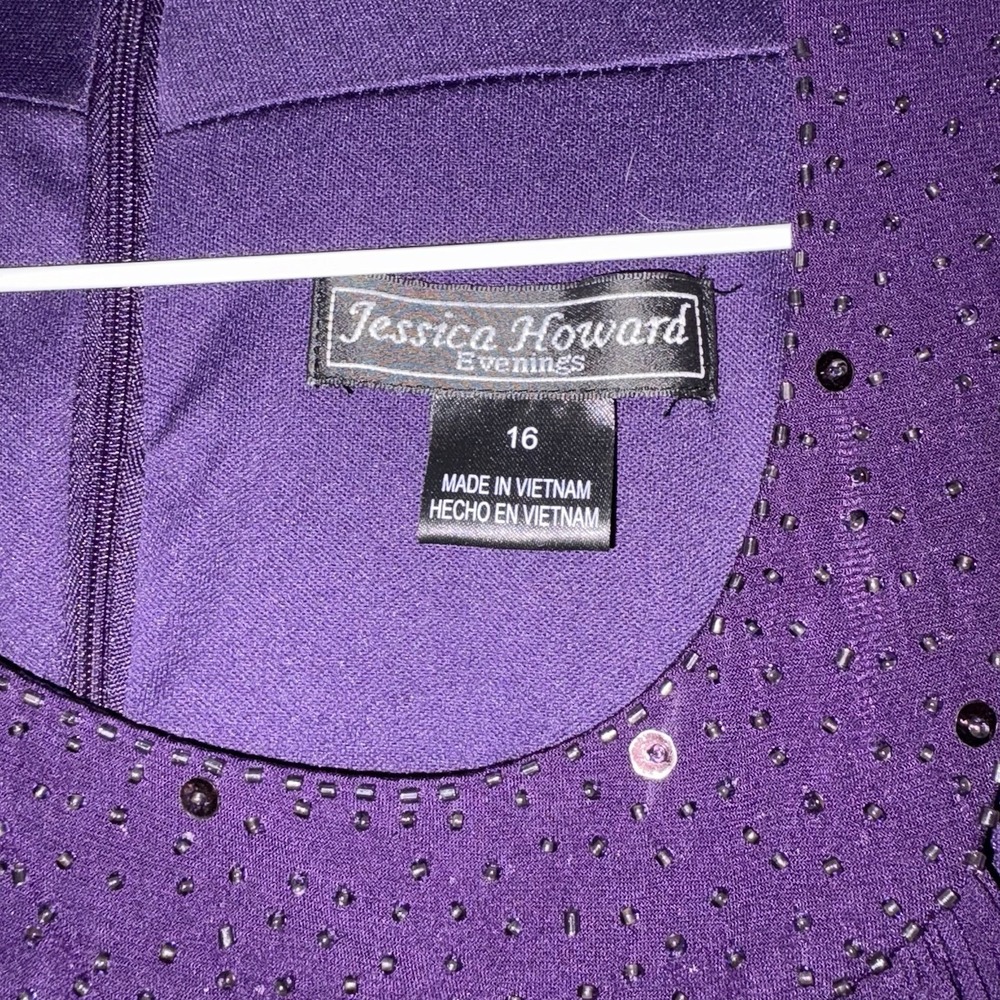Purple Ruched Formal Evening Wedding Cocktail Midi Dress Beaded Sleeveless Sz 16 - Picture 5 of 5